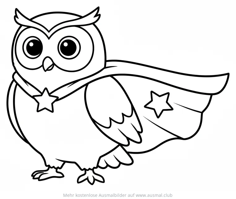 Eule als Superheld mit Umhang Ausmalbild