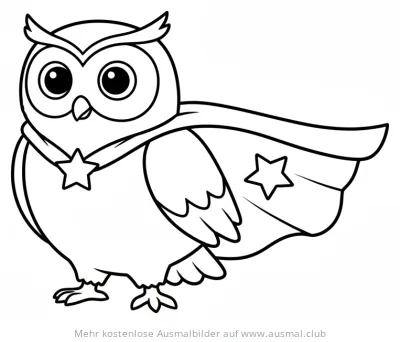 Eule als Superheld mit Umhang Ausmalbild