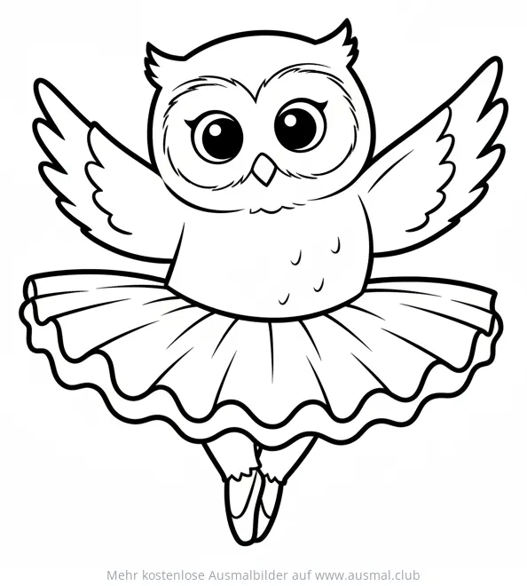 Eule als Tänzerin mit Tutu Ausmalbild