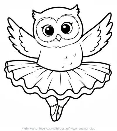 Eule als Tänzerin mit Tutu Ausmalbild