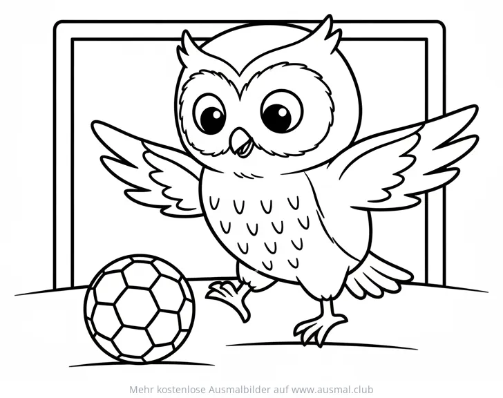 Eule spielt Fußball Ausmalbild