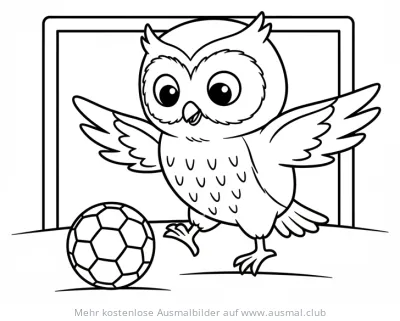 Eule spielt Fußball Ausmalbild