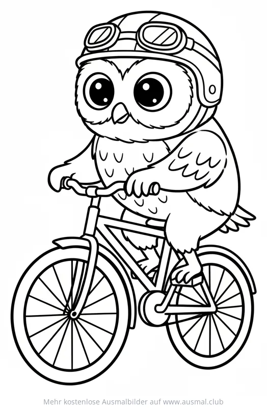 Eule mit Helm fährt Fahrrad Ausmalbild