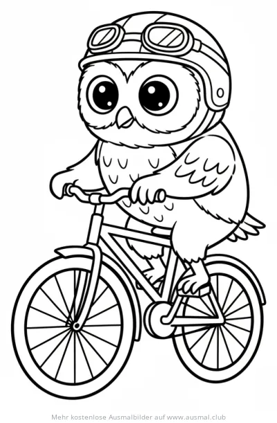 Eule mit Helm fährt Fahrrad Ausmalbild