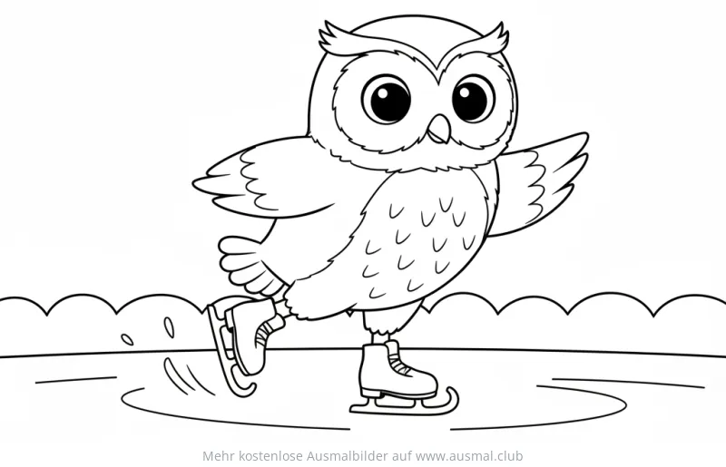 Eule beim Eislaufen Ausmalbild