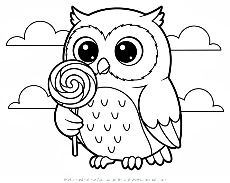 Eule mit Lutscher Ausmalbild