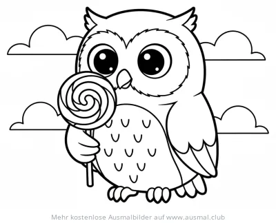 Eule mit Lutscher Ausmalbild