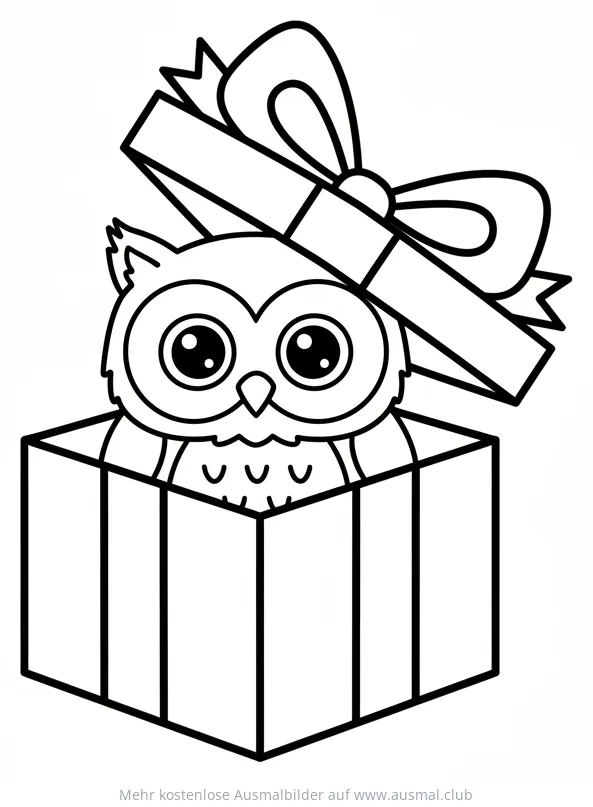 Eule im Geschenk Karton Ausmalbild