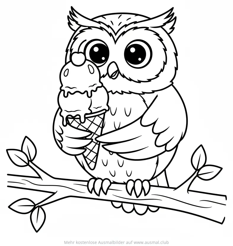 Eule mit Eis auf Ast Ausmalbild