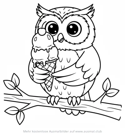 Eule mit Eis auf Ast Ausmalbild