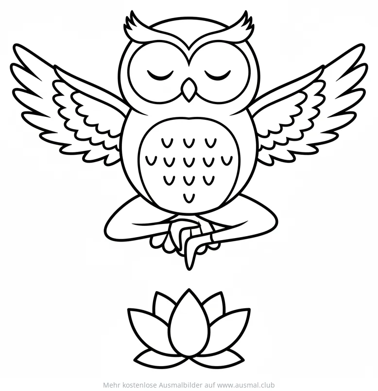 Yoga Eule Ausmalbild mit Lotusblume