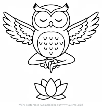 Yoga Eule Ausmalbild mit Lotusblume