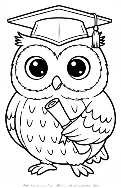 Eule mit Doktorhut und Diplom Ausmalbild