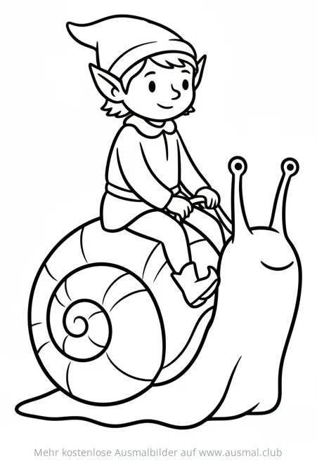 Elf reitet auf Schnecke Ausmalbild