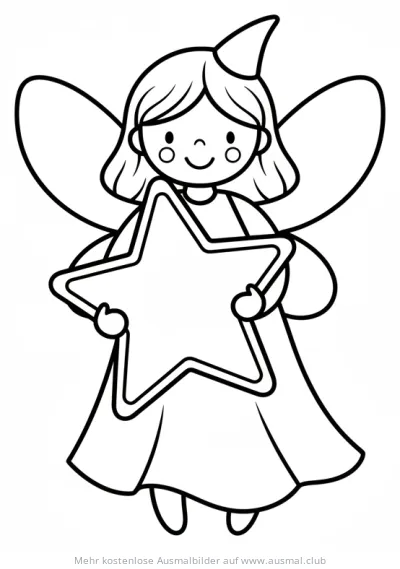 Freundliche Fee mit Flügeln und Stern Ausmalbild