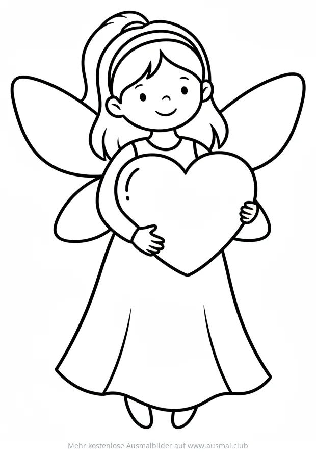 Fee hält ein Herz Ausmalbild