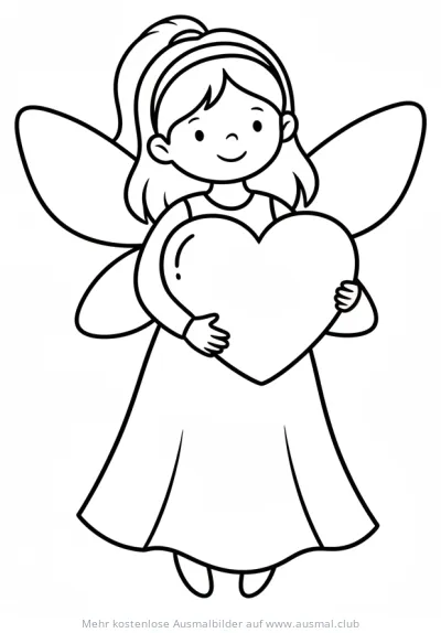 Fee hält ein Herz Ausmalbild