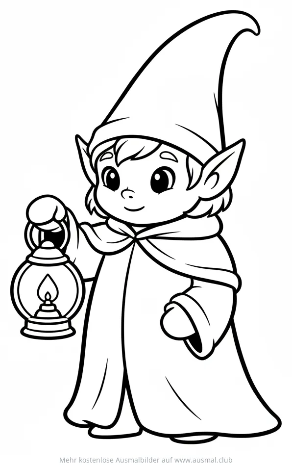 Elf mit Laterne Ausmalbild