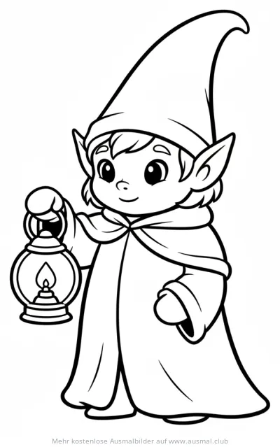 Elf mit Laterne Ausmalbild