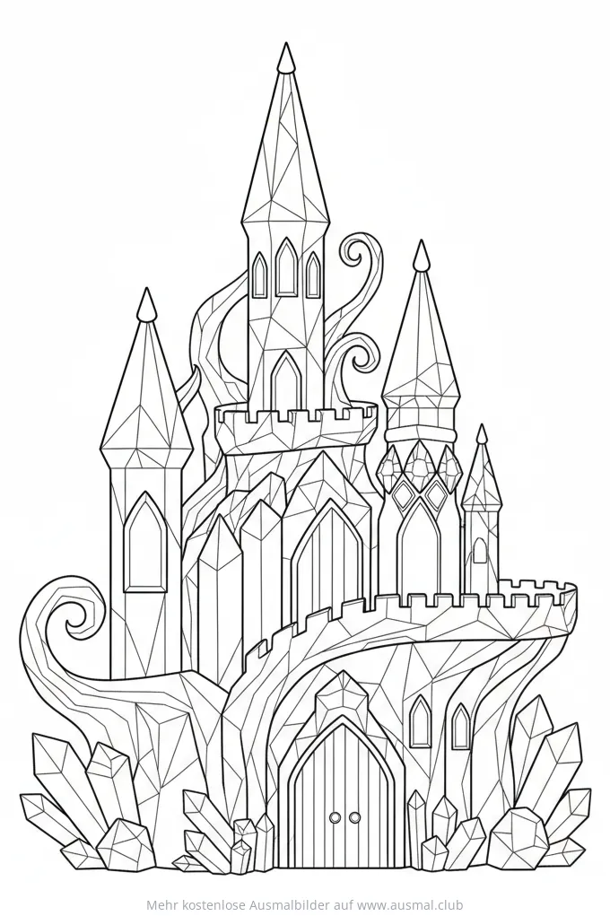 Feen Burg Ausmalbild mit Kristallen