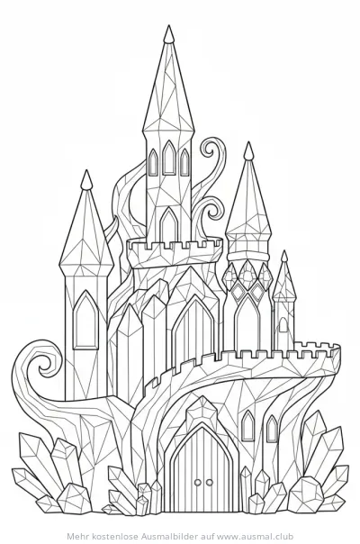 Feen Burg Ausmalbild mit Kristallen