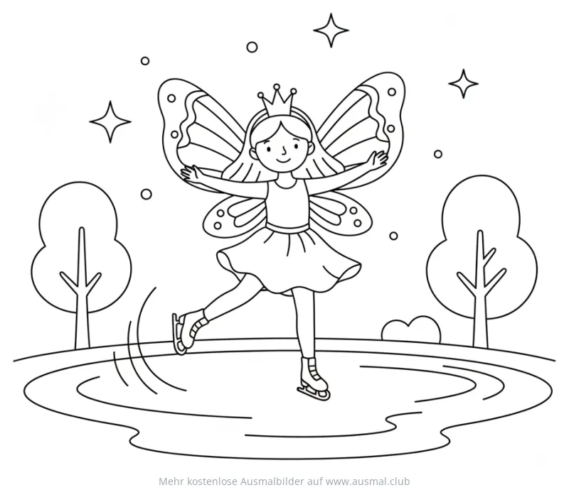 Fee mit Schmetterlingsflügeln beim Eislaufen Ausmalbild