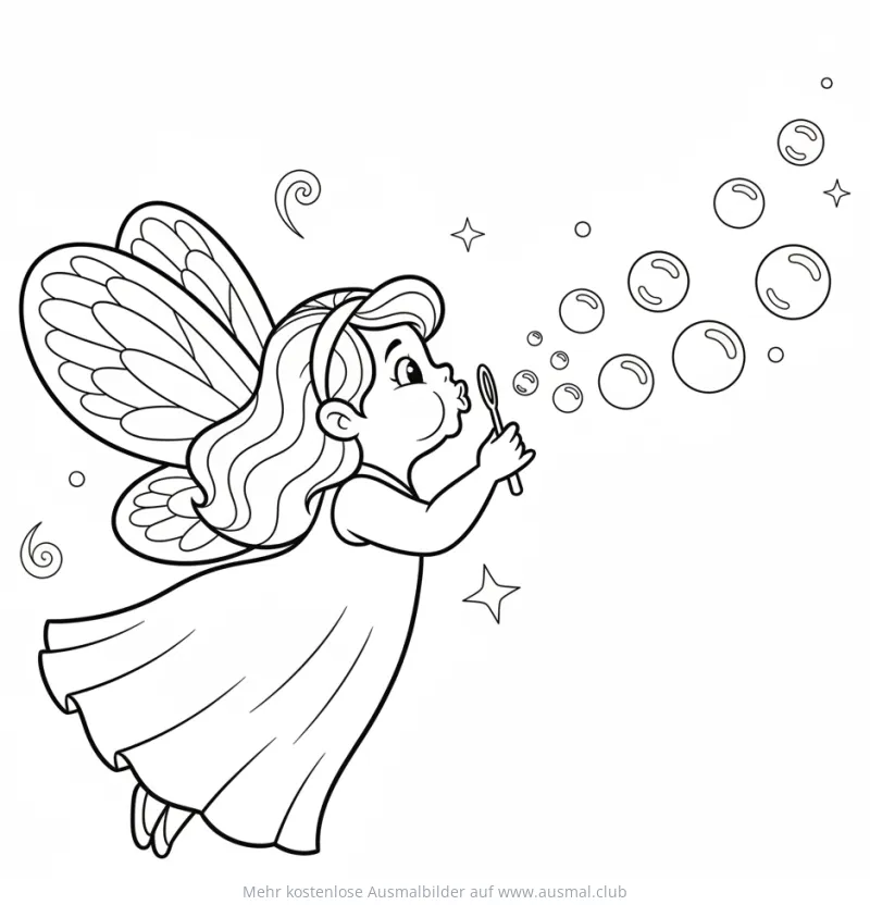 Fee pustet Seifenblasen Ausmalbild