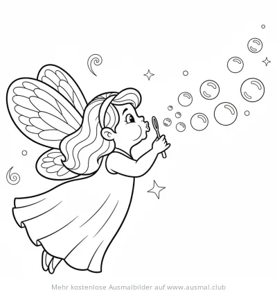 Fee pustet Seifenblasen Ausmalbild