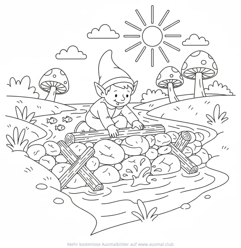 Elf baut Damm in Bach Ausmalbild