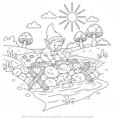 Elf baut Damm in Bach Ausmalbild
