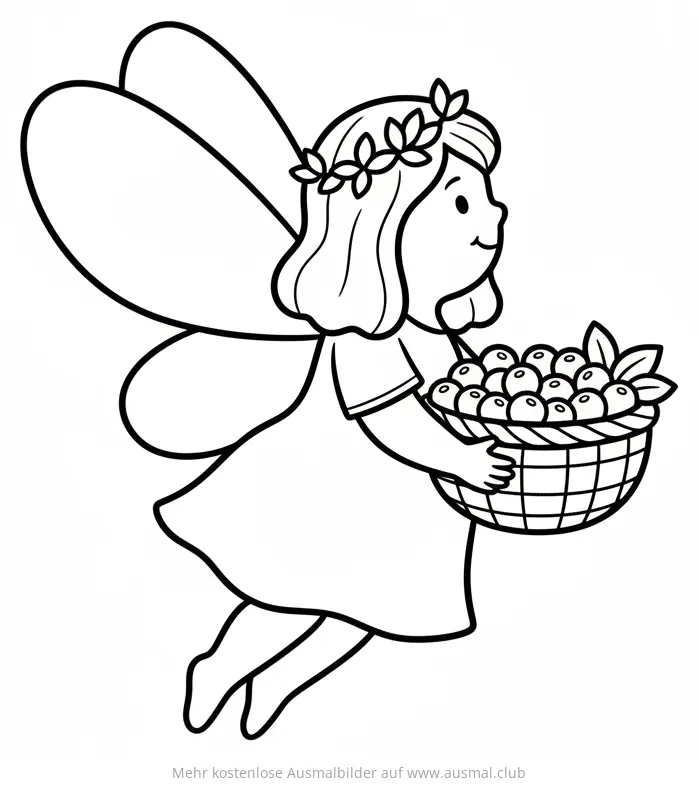Fee mit Beerenkorb Ausmalbild