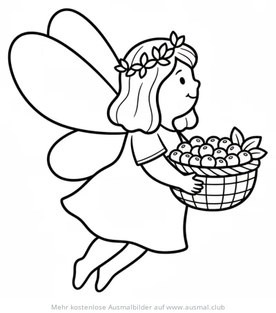Fee mit Beerenkorb Ausmalbild