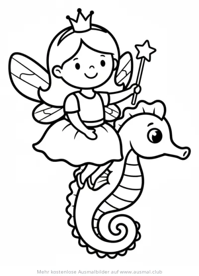 Fee reitet auf Seepferdchen Ausmalbild