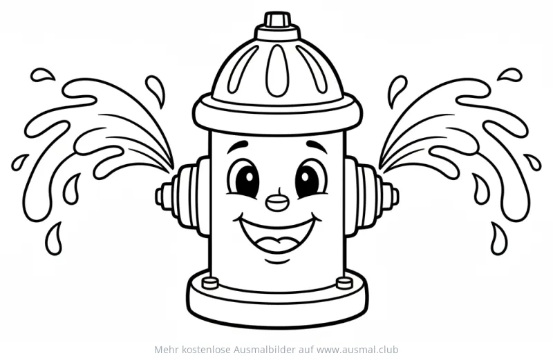 Fröhlicher Hydrant mit Gesicht sprüht Wasser Ausmalbild