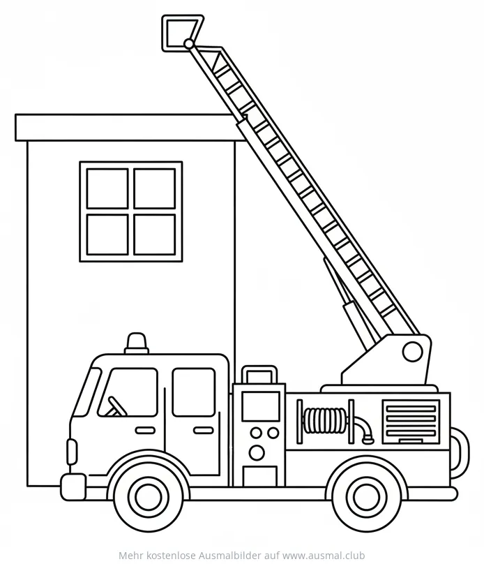 Feuerwehrauto mit ausgefahrener Leiter Ausmalbild