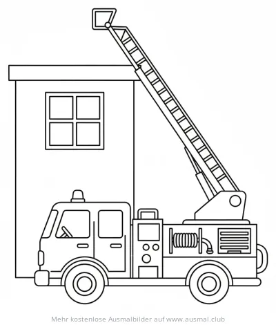 Feuerwehrauto mit ausgefahrener Leiter Ausmalbild