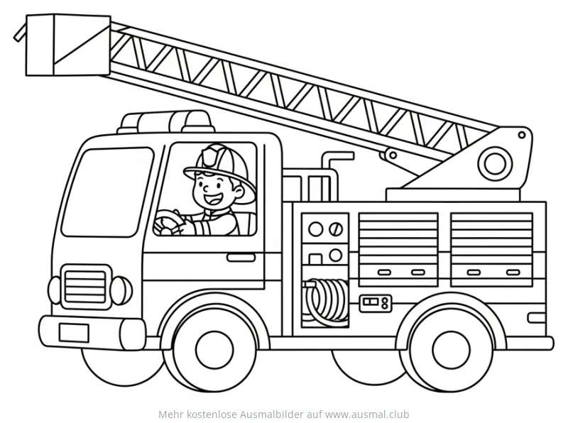 Feuerwehrauto mit Feuerwehrmann Ausmalbild