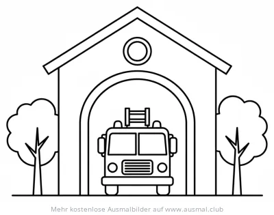 Feuerwehrauto in der Feuerwache Ausmalbild