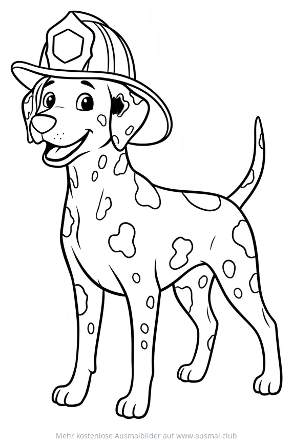 Dalmatiner mit Feuerwehrhelm Ausmalbild