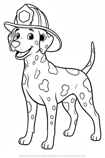 Dalmatiner mit Feuerwehrhelm Ausmalbild