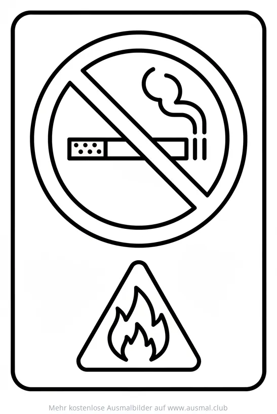 Nichtrauchen Symbol und Warnung vor Feuer Ausmalbild