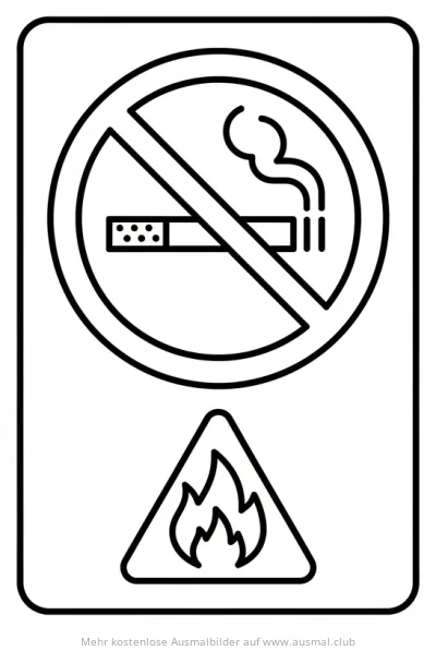 Nichtrauchen Symbol und Warnung vor Feuer Ausmalbild