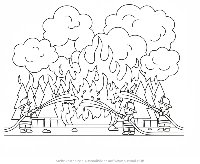 Feuerwehrmänner löschen Waldbrand Ausmalbild
