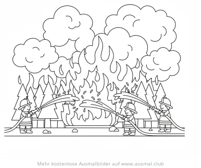 Feuerwehrmänner löschen Waldbrand Ausmalbild