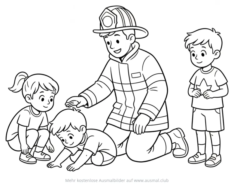 Feuerwehrmann erklärt Kinder Stop Drop and Roll Ausmalbild