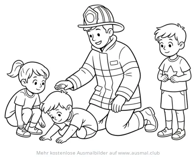 Feuerwehrmann erklärt Kinder Stop Drop and Roll Ausmalbild
