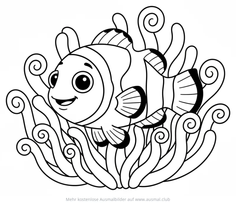 Clownfisch Ausmalbild zwischen Seeanemonen