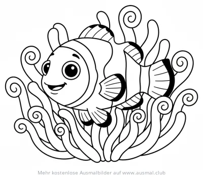 Clownfisch Ausmalbild zwischen Seeanemonen
