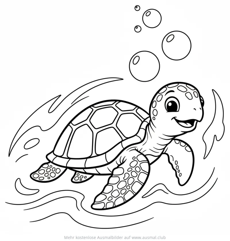 Freundliche Schildkröte schwimmt im Wasser Ausmalbild
