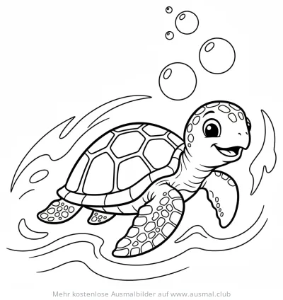 Freundliche Schildkröte schwimmt im Wasser Ausmalbild